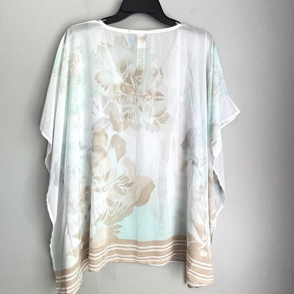 Chico's Chiffon Blouse Poncho Size S/M Floral Oversized Semi Sheer Top Cover - Picture 2 of 14